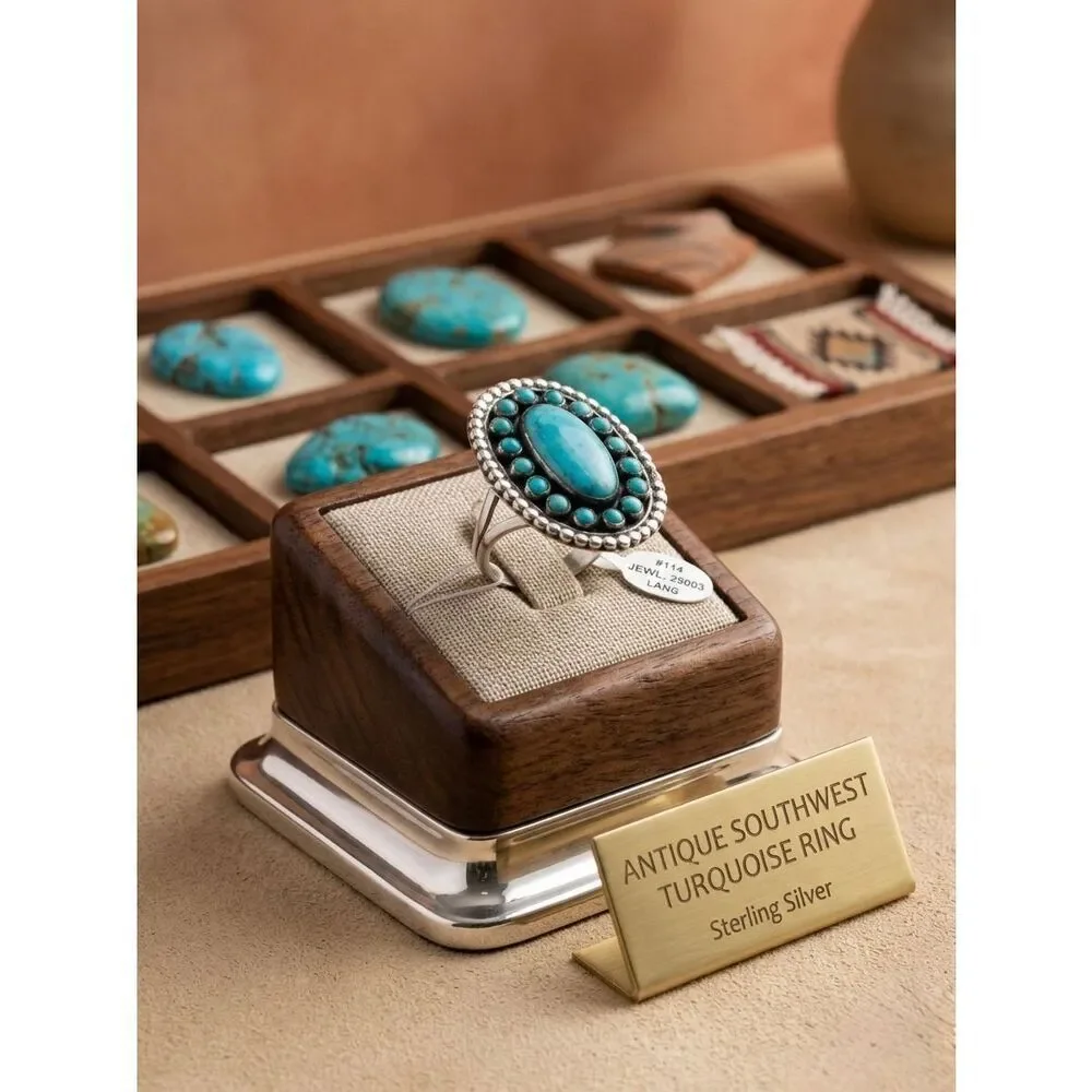 Vintage Style Sterling Silver Turquoise Cluster Statement Ring Southwestern Boho